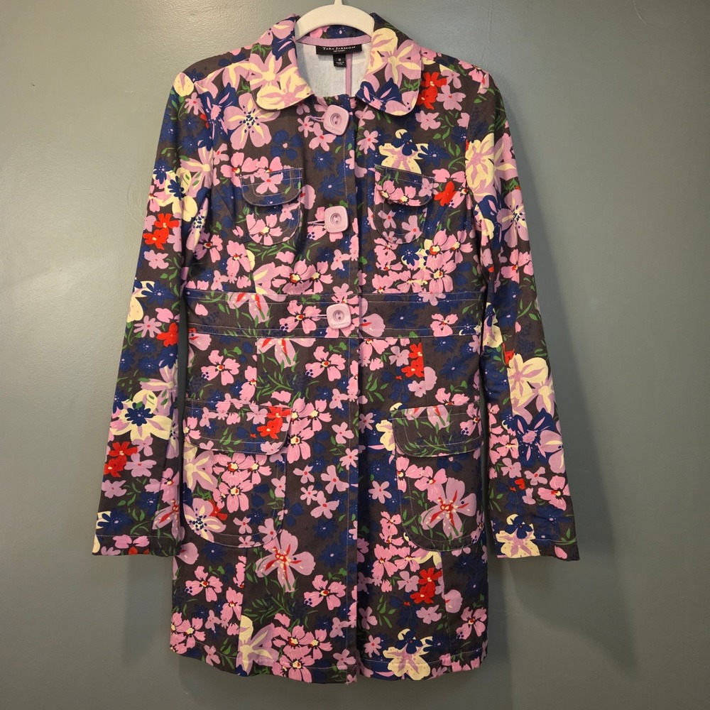 Tara Jarmon for Target Women's Floral Print Trench Jacket Size M 100% Cotton